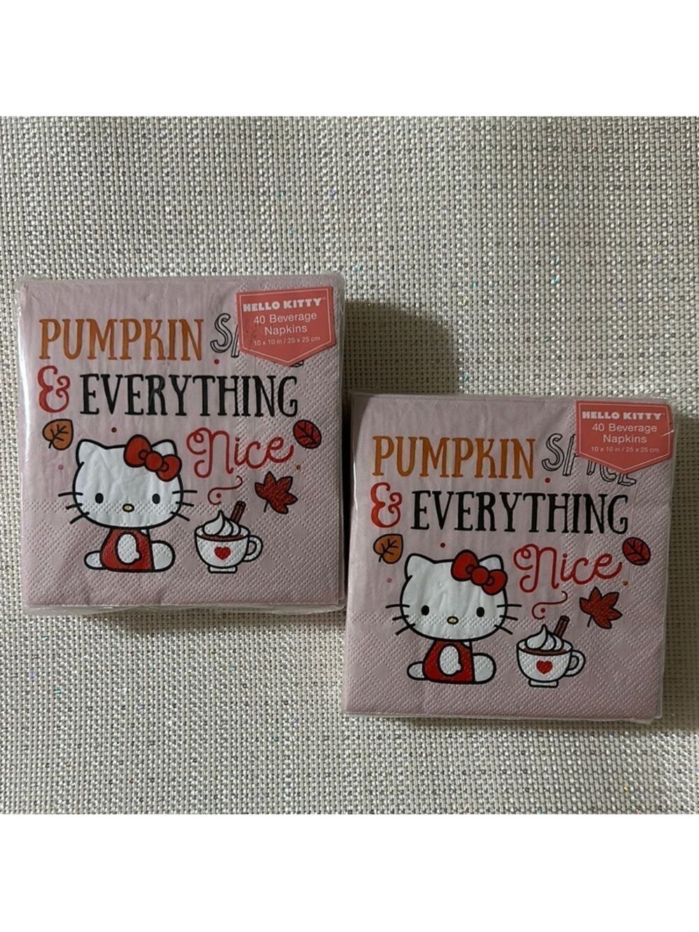 HELLO KITTY Pink White Orange Black Pumpkin Spice Fall Square Beverage Napkins